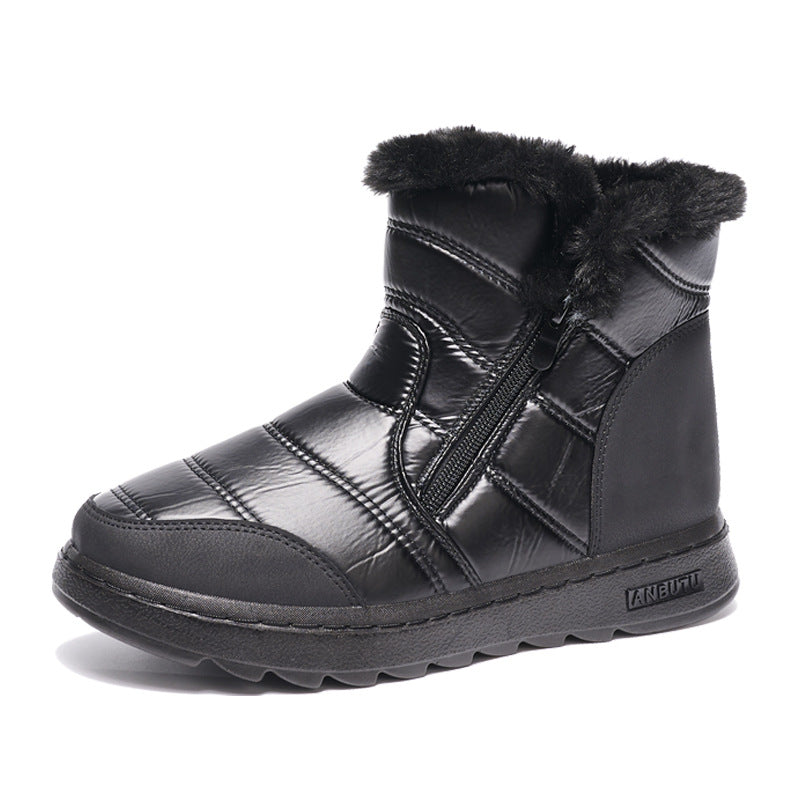 Thick Plush Snow Boots With Side Zipper High Top Platform Warm Women's Cotton Shoes Solid Waterproof Fleece Boot - Carvan Mart Ltd