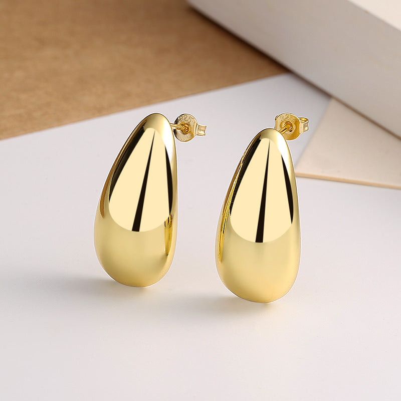 Fashion Jewelry Water Drop Glossy 16k Real Gold Plating Simple And Elegant Earrings - Carvan Mart