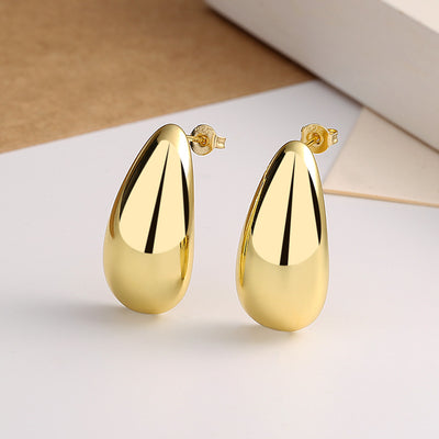 Fashion Jewelry Water Drop Glossy 16k Real Gold Plating Simple And Elegant Earrings - - Earrings - Carvan Mart