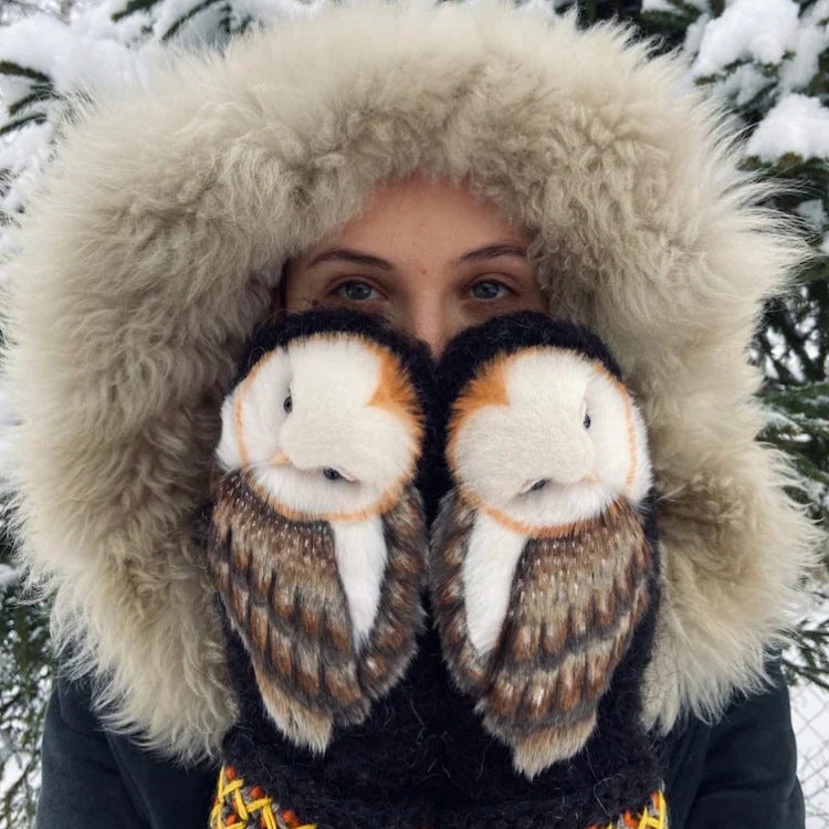 Knitted Wool Gloves Winter Warm Owls Cartoon Christmas Gift Gloves - Black One Size - Women Gloves & Mittens - Carvan Mart