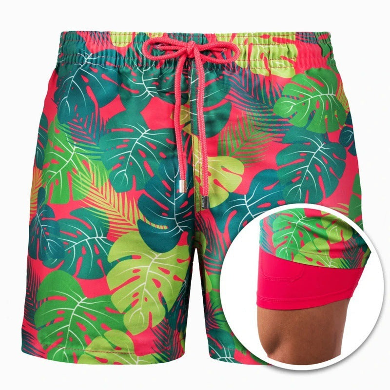 Men's Beach Shorts Printed Sports Double Layer Summer Shorts - Green - Men's Shorts - Carvan Mart