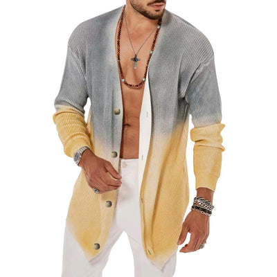 Men's Fashion Tie Dyed Five Color Long Sleeved Cardigan - Grey - Men's Sweaters - Carvan Mart