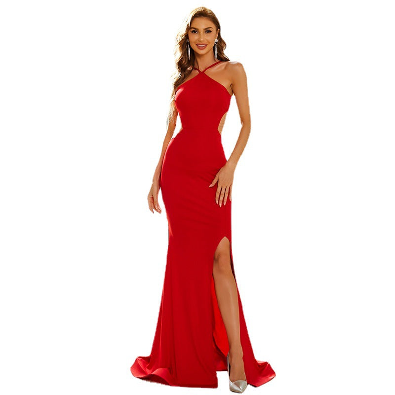 Stunning Red One-Shoulder Evening Gown with High Slit for Formal Events - Red - Prom Dresses - Carvan Mart