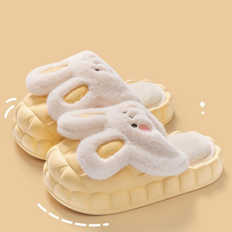 Cute Rabbit Shoes Winter Fuzzy Slippers Women Detachable Washable Shoes - Yellow - Women's Slippers - Carvan Mart