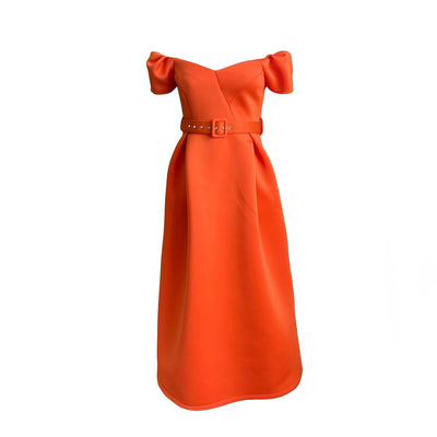 Elegant High Waist Summer Cocktail Dress - Orange - Cocktail Dresses - Carvan Mart