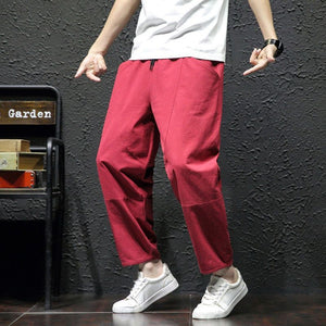 Summer Cropped Pure Cotton And Linen Pants Men - Wine Red - Men's Pants - Carvan Mart