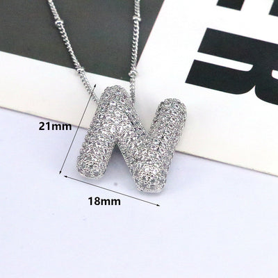 Brass Zircon Bubble Balloon Letter Pendant Necklace For Women - Silvery N - Necklaces - Carvan Mart