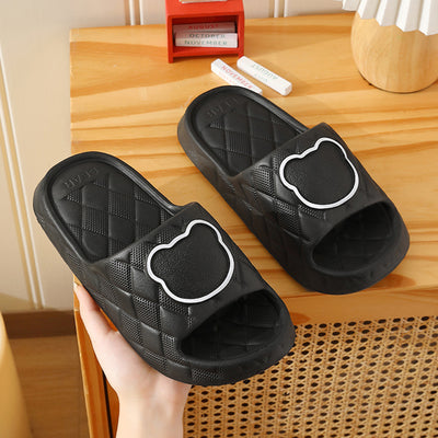 Rhombus Bear Slippers Indoor Non-slip Thick Sole Floor Bedroom Slippers - Carvan Mart