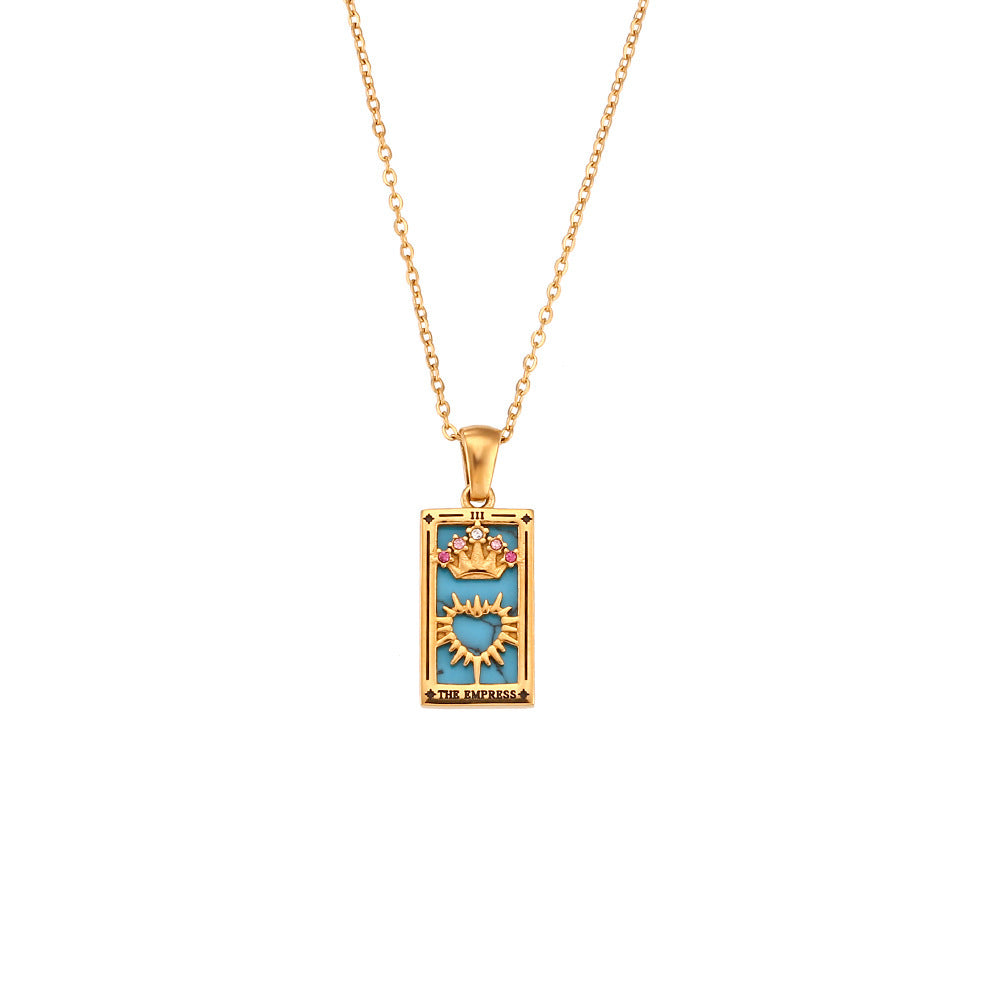 Fashion Tarot Necklace With Rhinestones Diamond Set Pendant Rectangular Drip Necklace Jewelry - Queen - Necklaces - Carvan Mart