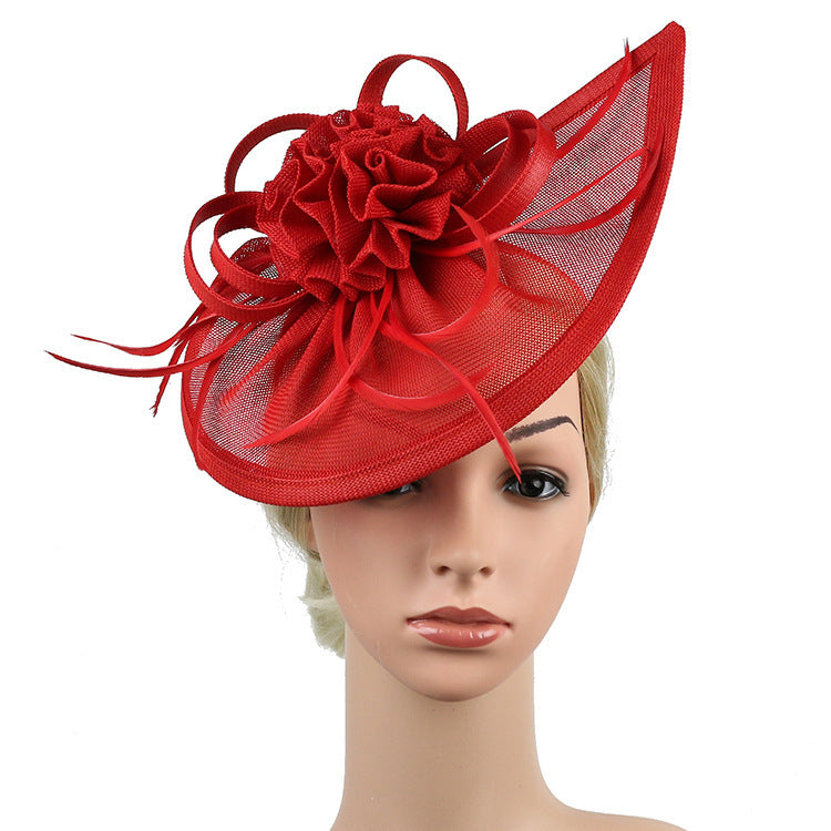 Fascinator Hat Linen Bridal Fashion Headdress Flower Socialite Billycock Hat - Red - Women's Hats & Caps - Carvan Mart
