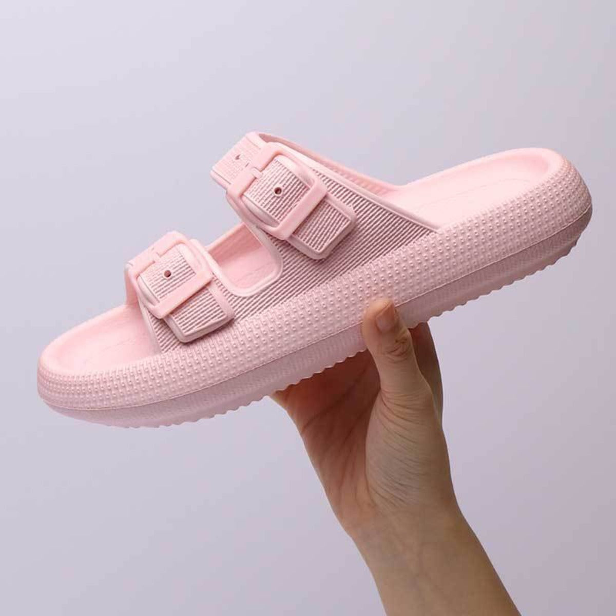 Platform Slippers Women's Summer Buckle Outdoor Wear Soft Bottom Sandals - Pink - Women's Slippers - Carvan Mart