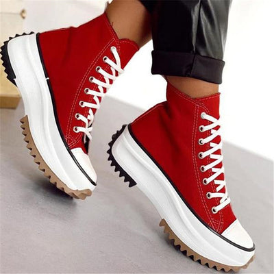 Women's Run Hike Hi Viscose Platform Canvas Shoes - Trendy High-Top Sneakers - Red - Women's Shoes - Carvan Mart