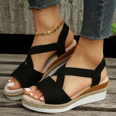 Wedge Sandals For Women Cross-strap Platform Gladiator Hemp Heel Shoes Summer - Carvan Mart