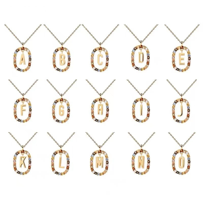 Colored Rhinestone Necklace 26 Alphabet Necklace 18K Fashion Jewelry - - Necklaces - Carvan Mart