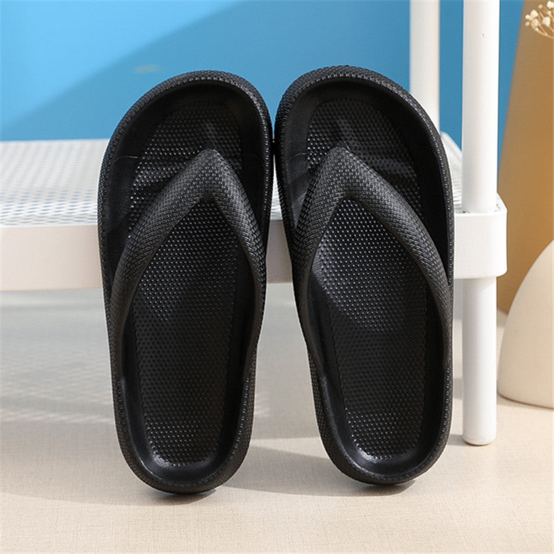 Clip Toe Slippers Non-Slip Soft Sole Flip Flop Thick Bottom Summer Slippers - Black - Women's Slippers - Carvan Mart