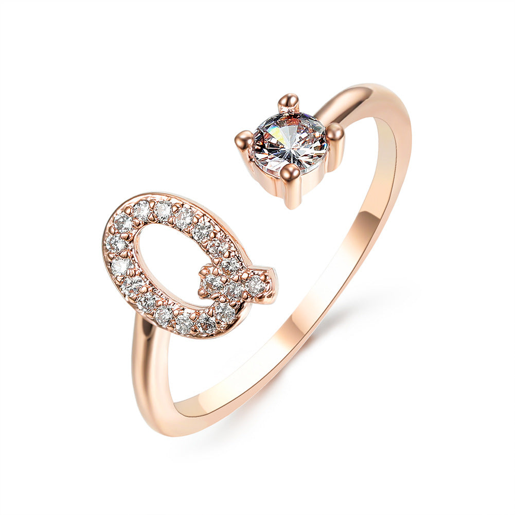 Letter Ring Fashion Jewelry Elegant Rings - Rose gold Q - Women's Rings - Carvan Mart