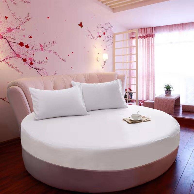 Round Bed Sheet Bedspread Hotel Hotel Mattress Protector - White Bed sheet pillowcase - Bedding Sets - Carvan Mart