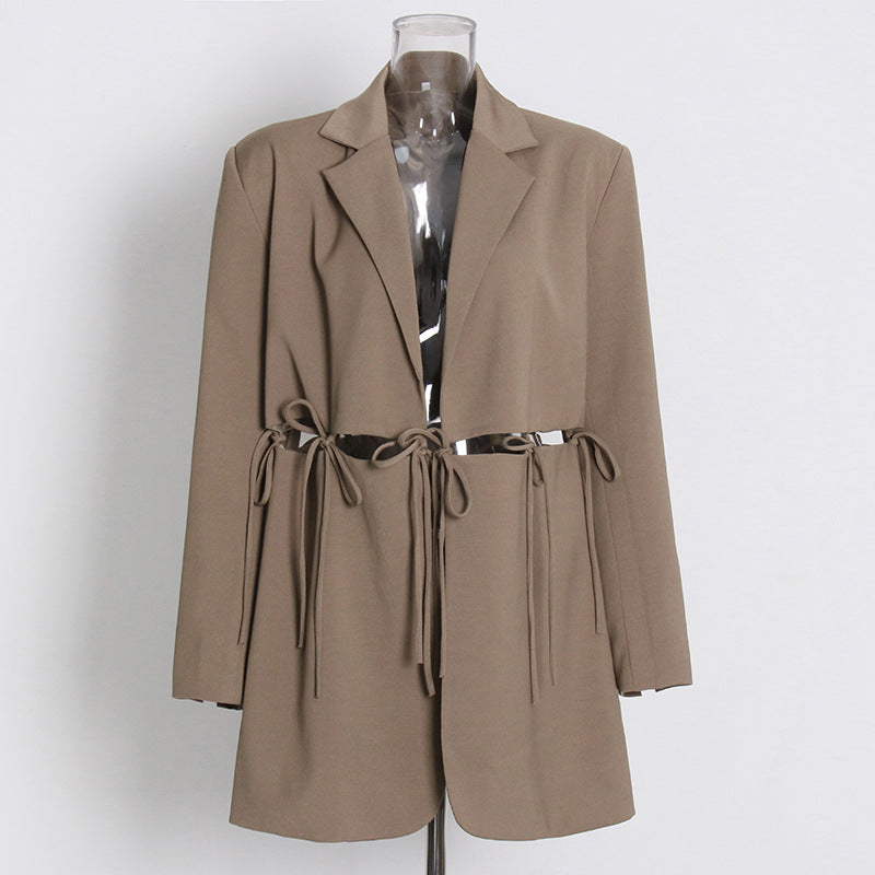 Solid Color Suit Coat Women's Clothing - Khaki - Women's Coats & Jackets - Carvan Mart