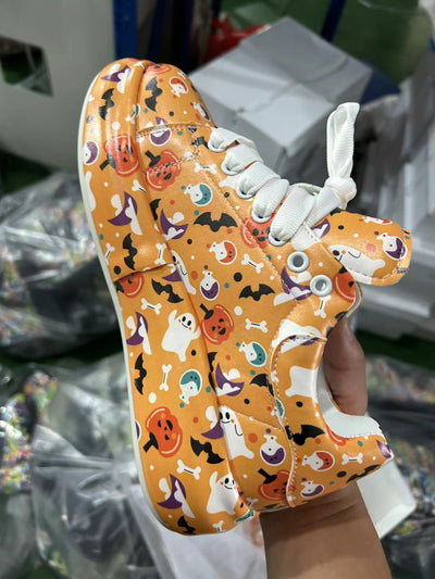 Women's Pumpkin Printed Skate Shoes - Halloween Cute Ghost Print Low Top Sneakers - Carvan Mart