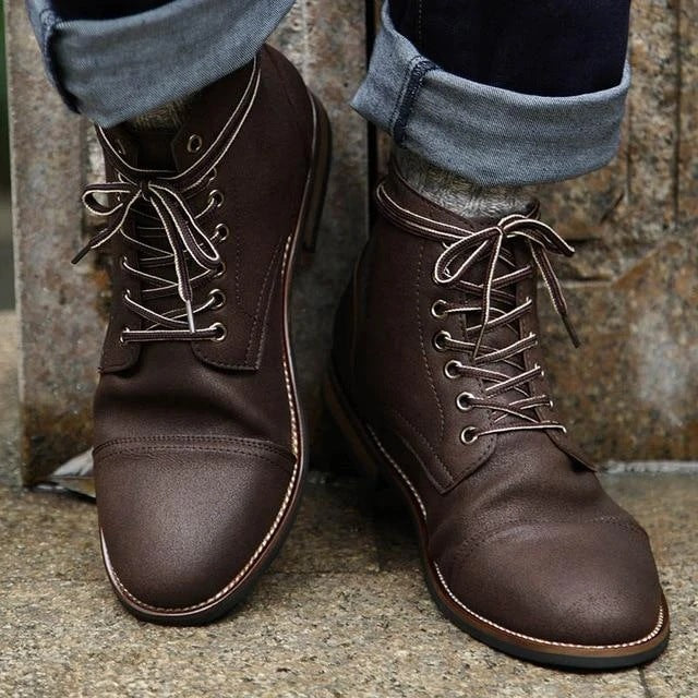 Men's Shoes With Front Lace Round Toe Motorcycle Boots - Carvan Mart