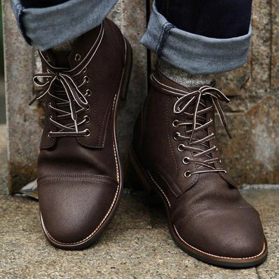 Men's Shoes With Front Lace Round Toe Motorcycle Boots - Carvan Mart