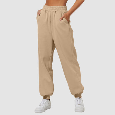Women's Jogger Sweatpants - High-Waisted Drawstring Lounge Pants with Pockets - Khaki - Pants & Capris - Carvan Mart
