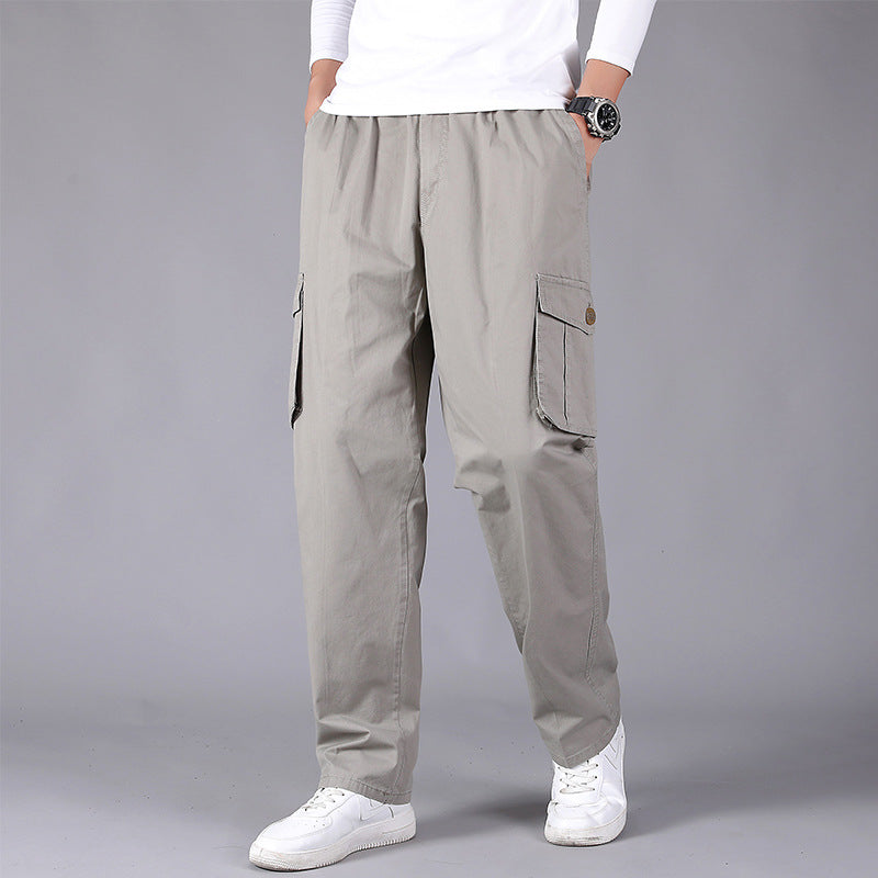 Korean Style Loose Straight Leg Thin Fat Pants - Comfortable Cotton Trousers for Spring - Khaki20 - Men's Pants - Carvan Mart
