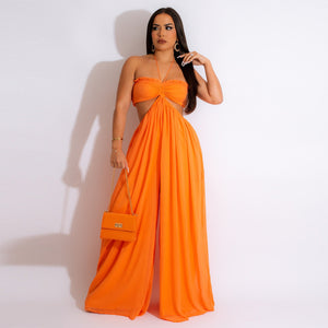 Women's Chiffon Chest Wrap Bare Back Wide Leg Jumpsuit - Orange - Jumpsuits & Rompers - Carvan Mart