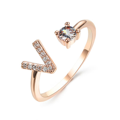 Letter Ring Fashion Jewelry Elegant Rings - Rose gold V - Women's Rings - Carvan Mart