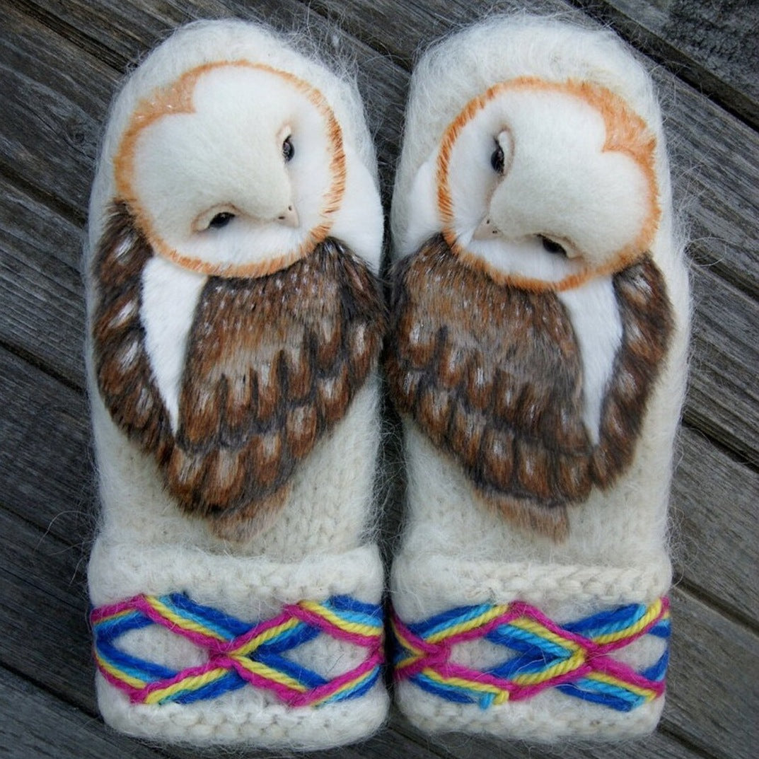 Knitted Wool Gloves Winter Warm Owls Cartoon Christmas Gift Gloves - Carvan Mart