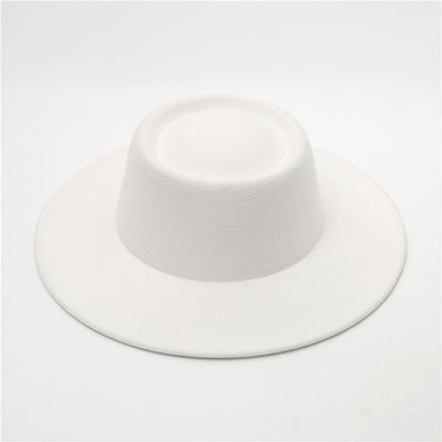 Retro Fedora 8cm Wide Brim Solid Color Concave-convex Dome Woolen Hat - Carvan Mart