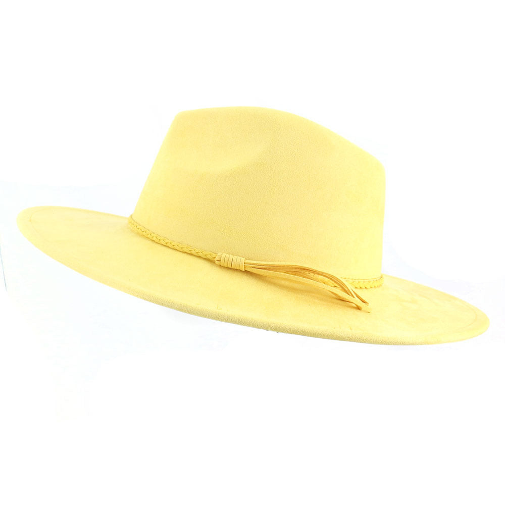 Jazz Women's 10cm Brim Suede Peach Top Tassel Hat - Yellow M56 58cm - Women's Hats & Caps - Carvan Mart