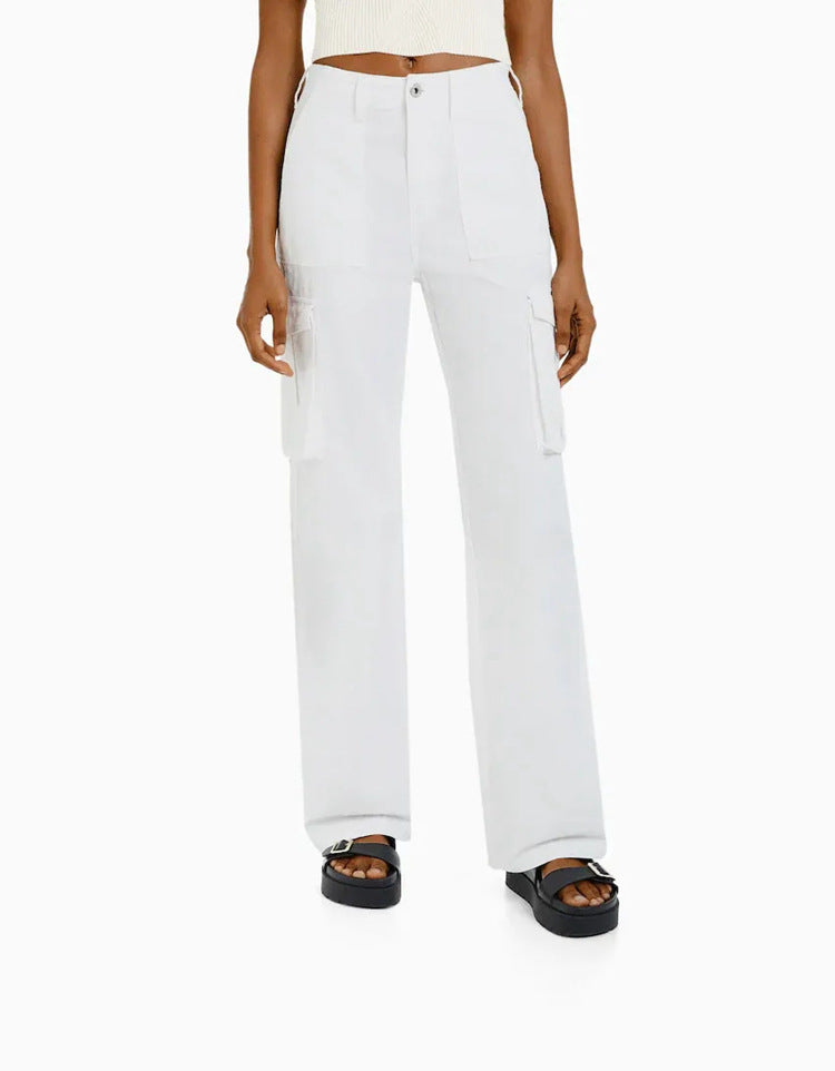Stylish High-Waisted Military Work Pants - Skinny Fit - White - Pants & Capris - Carvan Mart