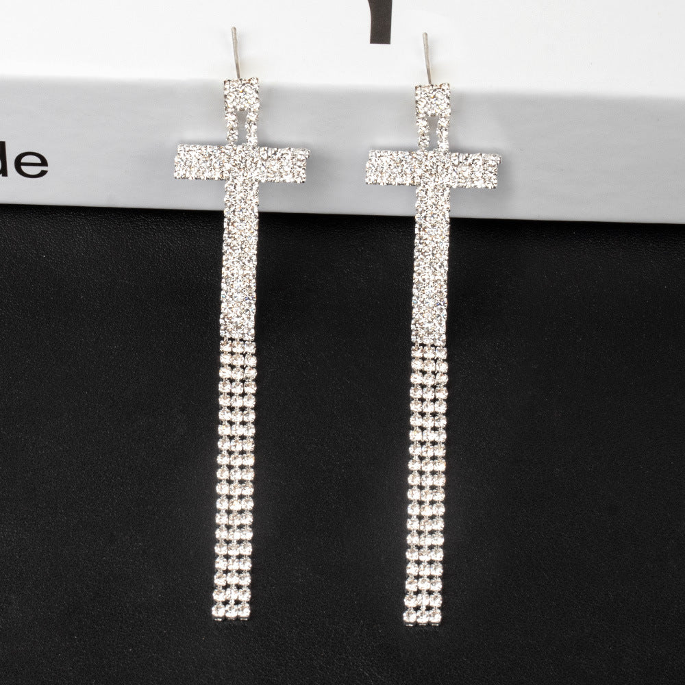 Fashion Jewelry 925 Silver Needle Ornaments Rhinestone Letter B Earrings Banquet Tassel Ear Ornaments Earrings - Carvan Mart