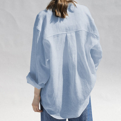 Pure Linen Shirt Turn-down Collar Coat Women - Light Blue - Women's Linen - Carvan Mart