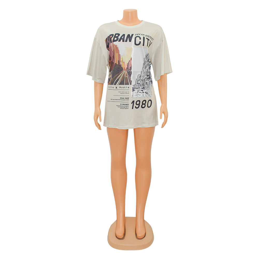 Digital Positioning Printed Mid-length T-shirt - Carvan Mart