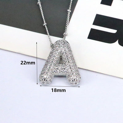 Brass Zircon Bubble Balloon Letter Pendant Necklace For Women - Silvery A - Necklaces - Carvan Mart