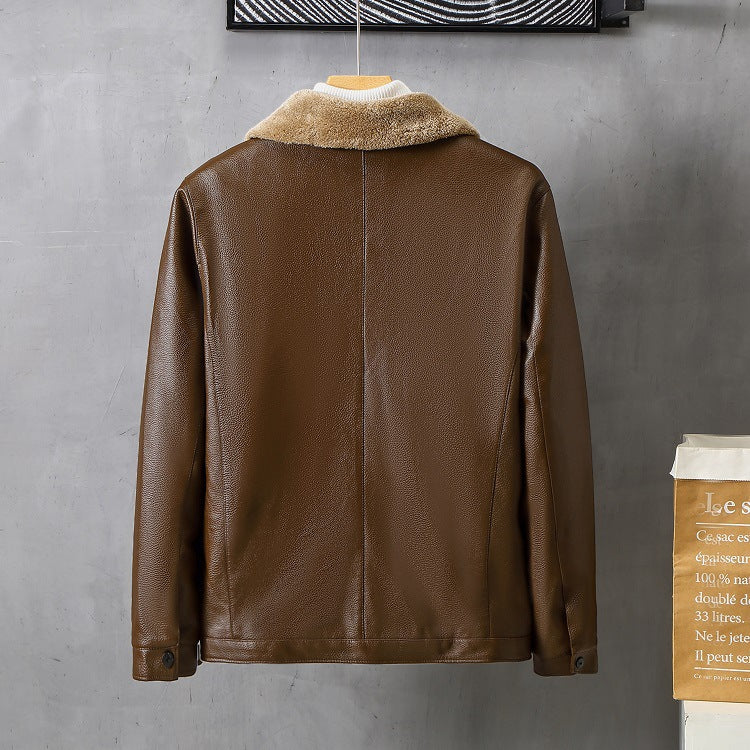 Men's Leather Lapel Fleece Padded Coat - Carvan Mart