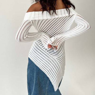 French Style Off-shoulder Long Sleeve Knitted Woolen Pullover - Carvan Mart