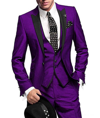 Three-Piece Slim Fit Men's Wedding Suit | Stylish Wedding Guest Outfit for All Seasons - Purple - Men Suits & Sets - Carvan Mart