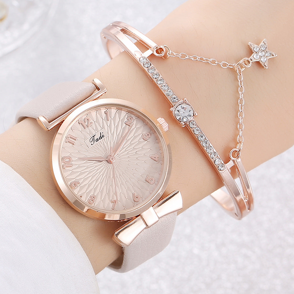 Watch Female Student New Watch Set Fashion Literal Drainage Product Bracelet Set Watch - Beige Watch Star Love Bracelet - Women's Watches - Carvan Mart