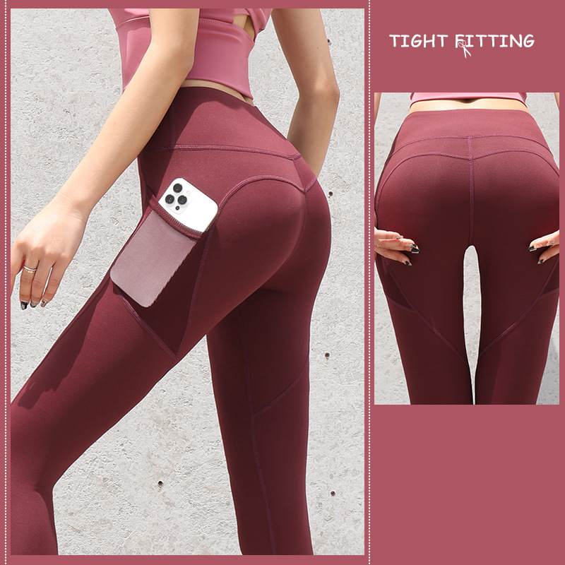 Women's High Waist Seamless Leggings with Pockets - Gym Sports Wear - Plum pulp Red - Leggings - Carvan Mart