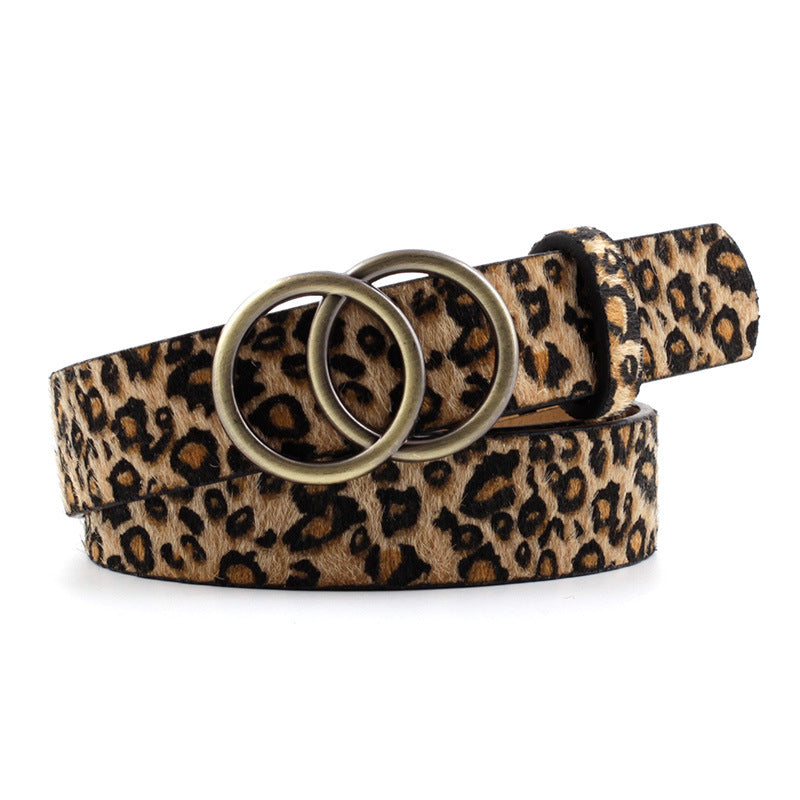 European And American Cross-border Round Buckle Belt Women Casual - Leopard - Belts & Cummerbunds - Carvan Mart