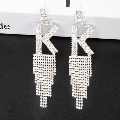 Fashion Jewelry 925 Silver Needle Ornaments Rhinestone Letter B Earrings Banquet Tassel Ear Ornaments Earrings - Carvan Mart