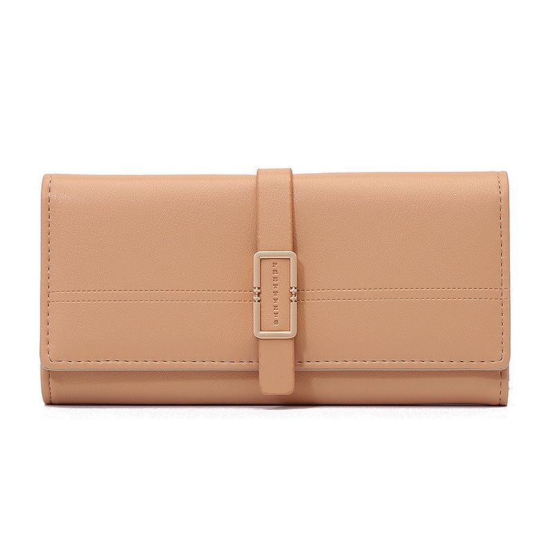 Long Metal Buckle Simple Tri-fold Clutch - Carvan Mart