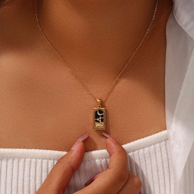 Fashion Tarot Necklace With Rhinestones Diamond Set Pendant Rectangular Drip Necklace Jewelry - - Necklaces - Carvan Mart