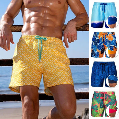 Men's Beach Shorts Printed Sports Double Layer Summer Shorts - Carvan Mart