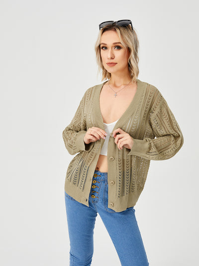 Women's Hollow Out Open Front Knit Lightweight Cardigan - Carvan Mart