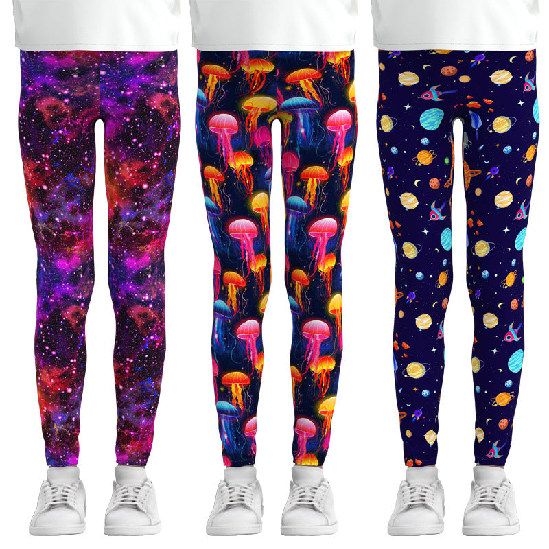 Cosmic and Jellyfish Print Leggings - Unique Women's Activewear for Yoga and Fitness - - Leggings - Carvan Mart