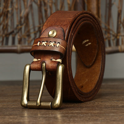 Washed-out Vintage First Layer Cow Leather Pin Buckle Jeans Belt - - Men's Belts - Carvan Mart